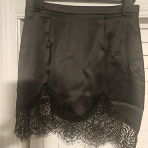RHEGE Satin Lace Mini Skirt • Black • Size Medium• NWT